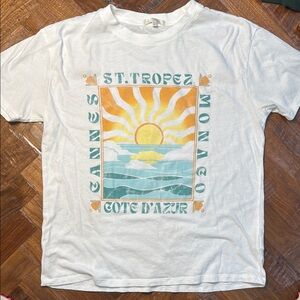 Z Supply White St Tropez Graphic Tee with Sun and Sea Design Size Small